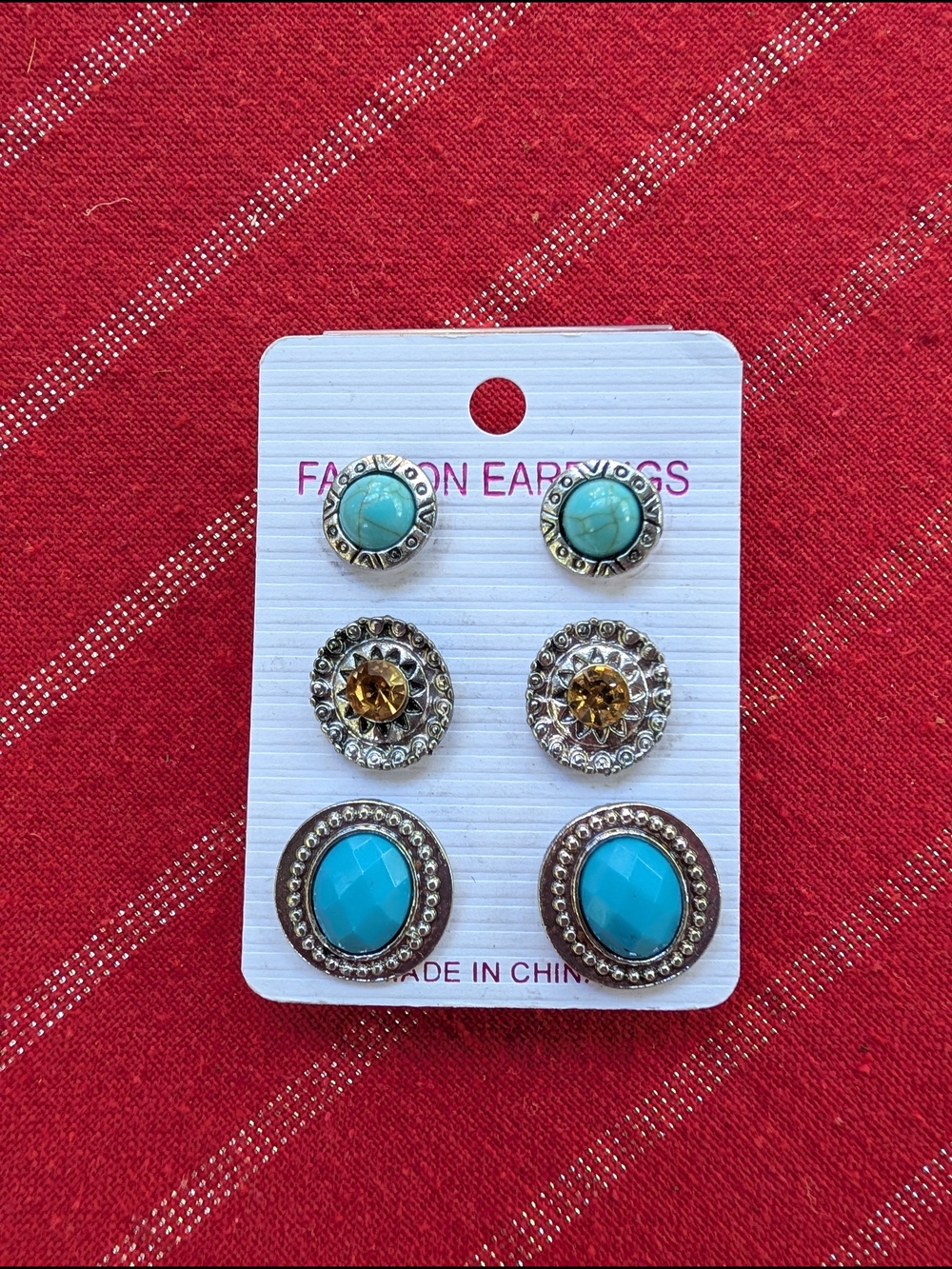 Turquoise Stud Earring Trio Set